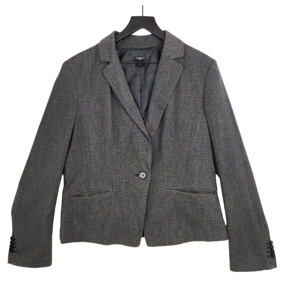 Ann Taylor Womens Blazer Size 12 Black Gray One Button-Front Work Career Capsule